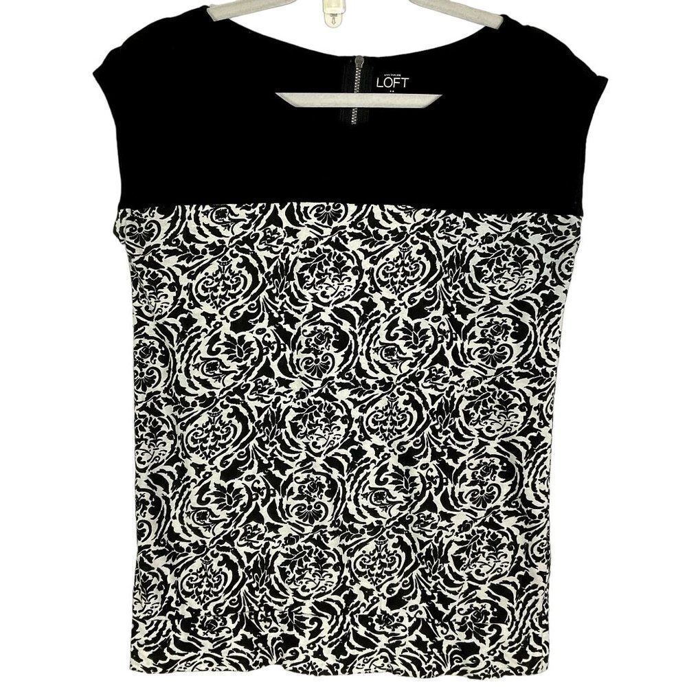 LOFT Outlet Top, Black/White, size XSP, partially zips down back, 100% cotton